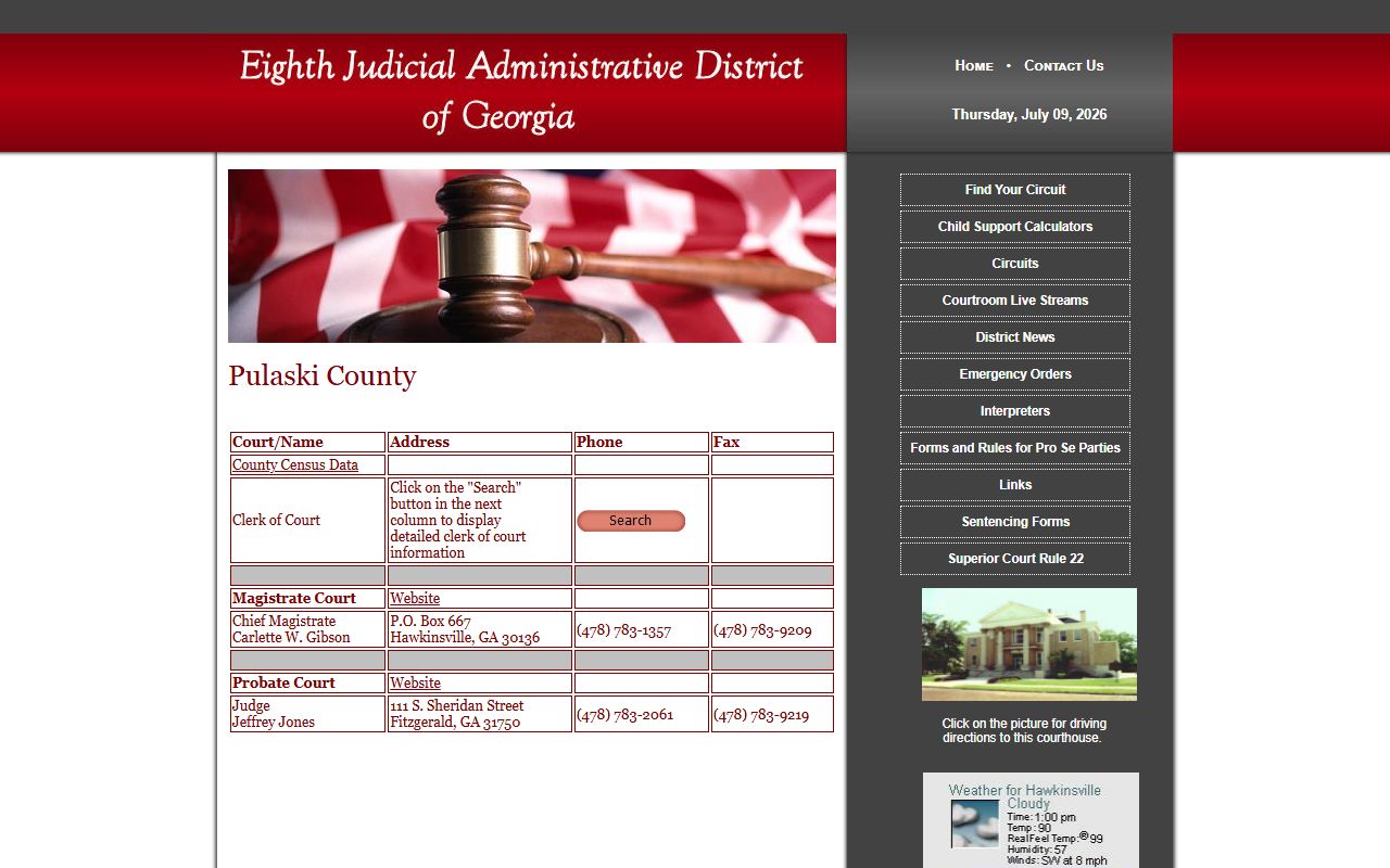 Pulaski County Clerk of Superior Court Eighth District court listing