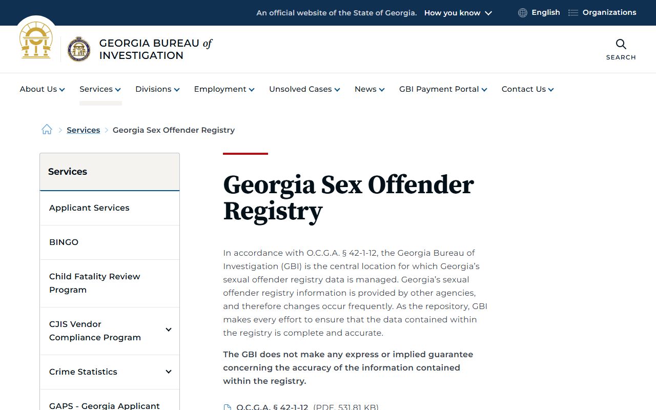 Pulaski County arrest records GBI sex offender registry information