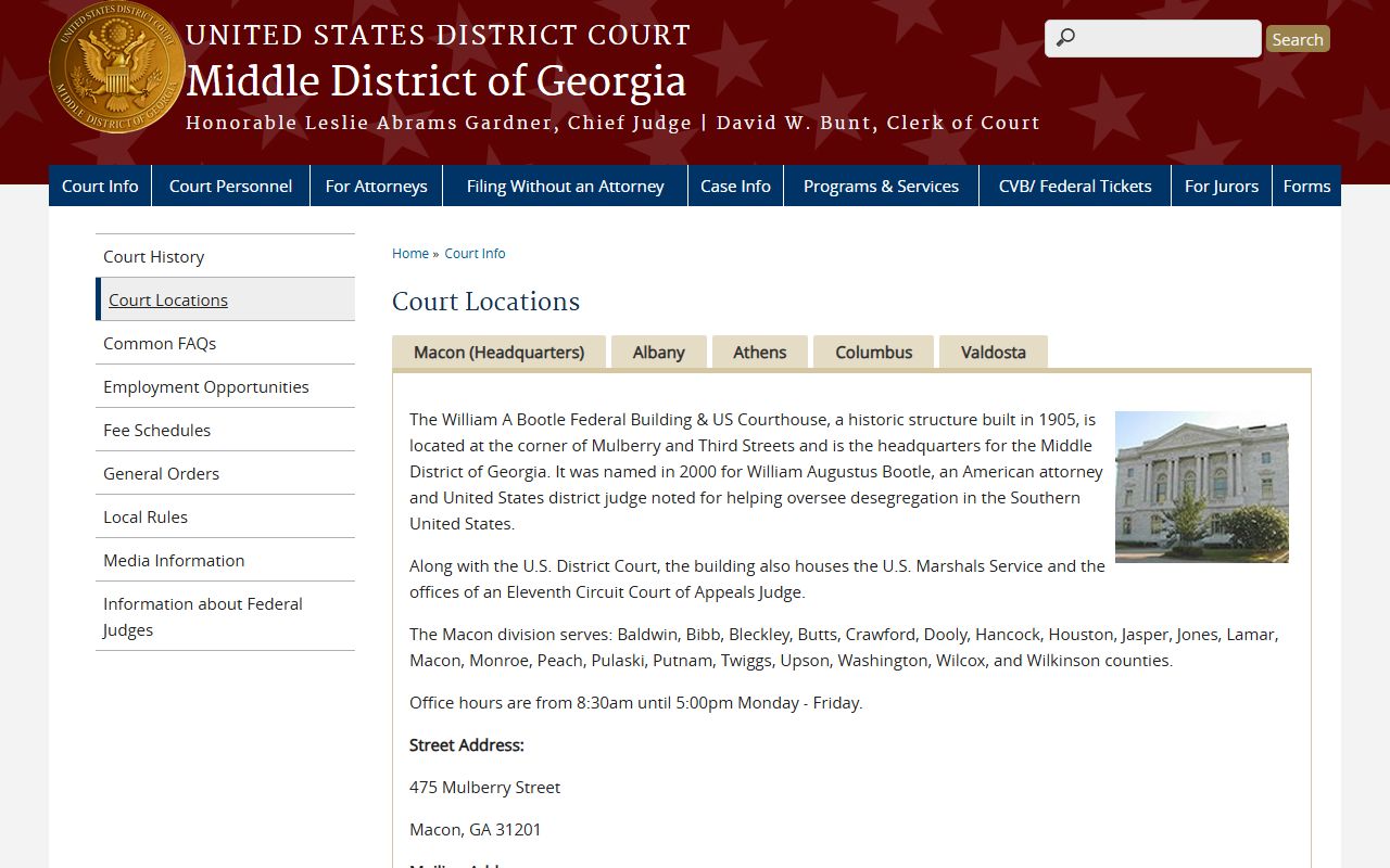 Pulaski County court dockets Middle District Macon division locations