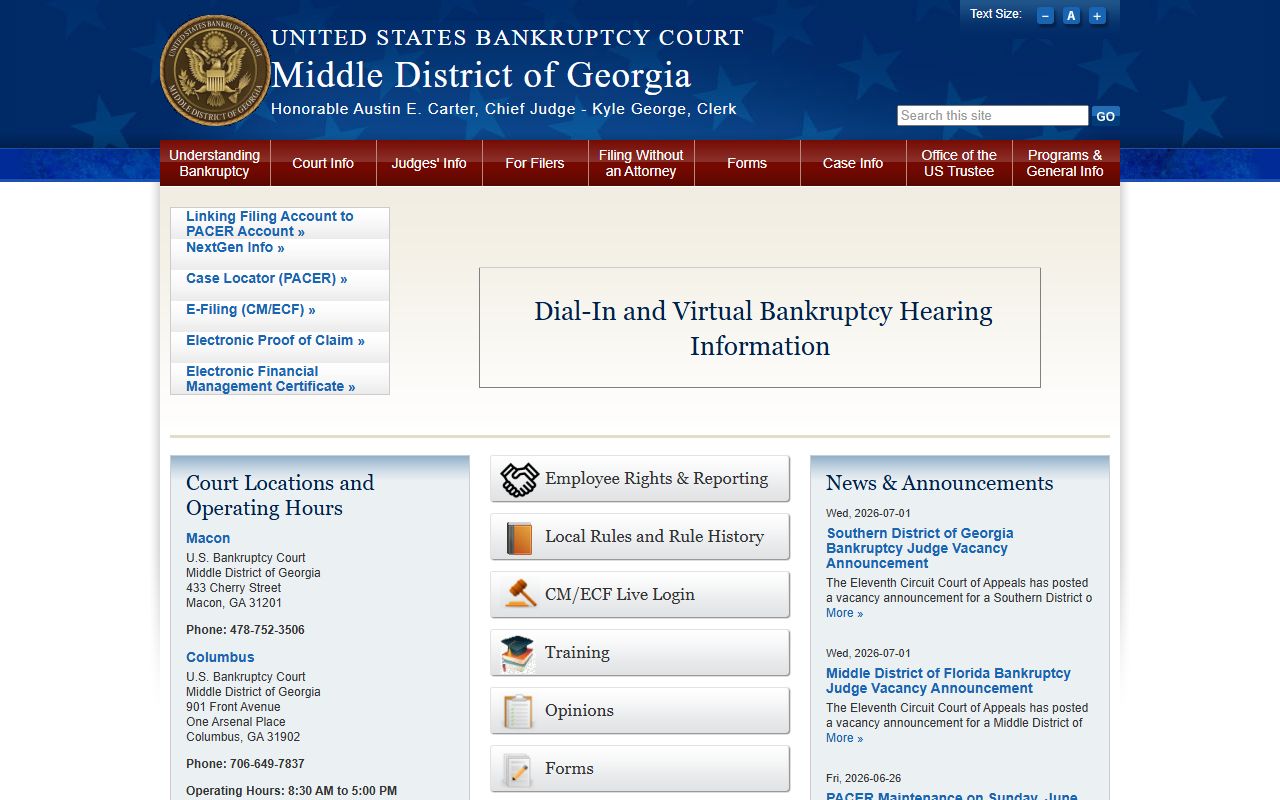 Pulaski County court dockets Middle District bankruptcy court