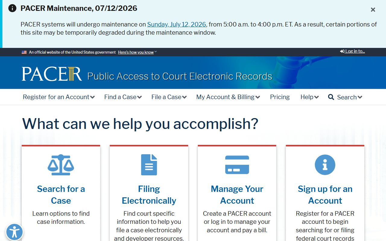 Pulaski County court dockets PACER federal docket access