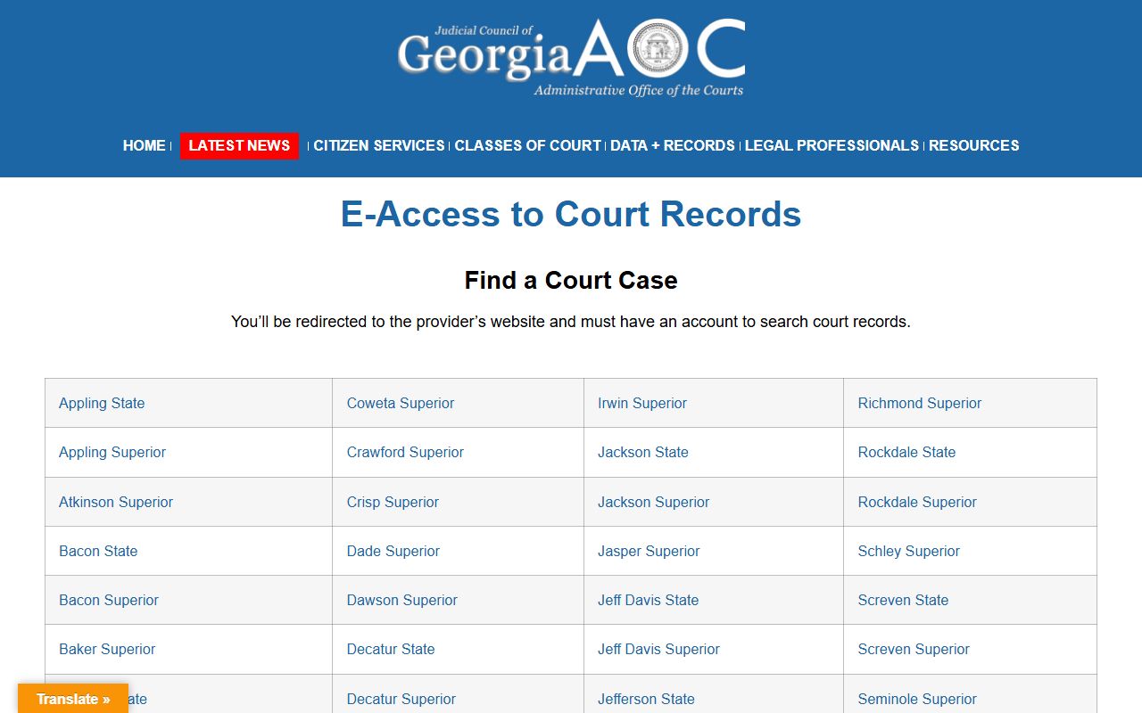 Pulaski County court records Georgia Courts e-access directory