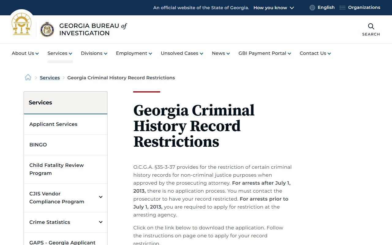 Pulaski County criminal court records GBI restriction information