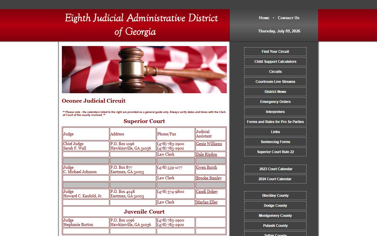 Pulaski County Superior Court Oconee Judicial Circuit judges and staff
