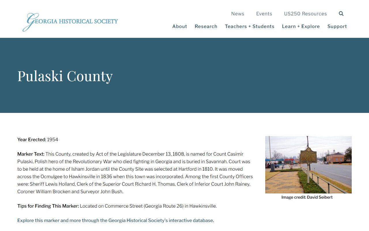 Pulaski County court records Georgia Historical Society marker