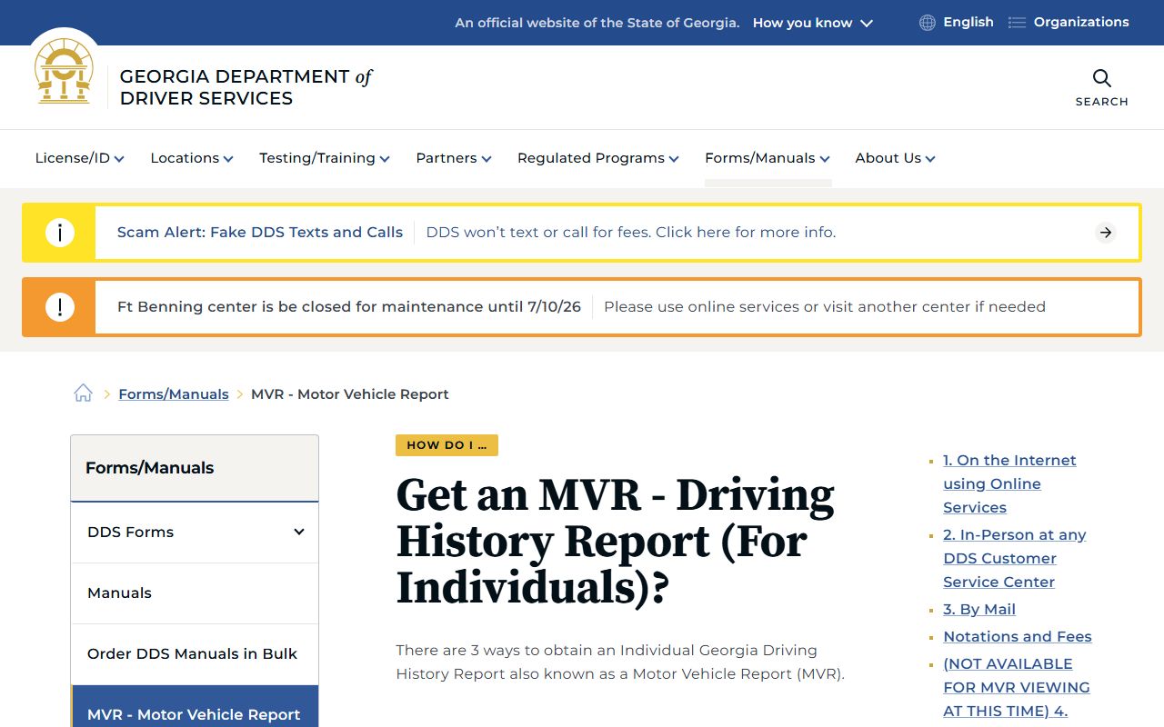 Pulaski County traffic court records Georgia DDS MVR instructions