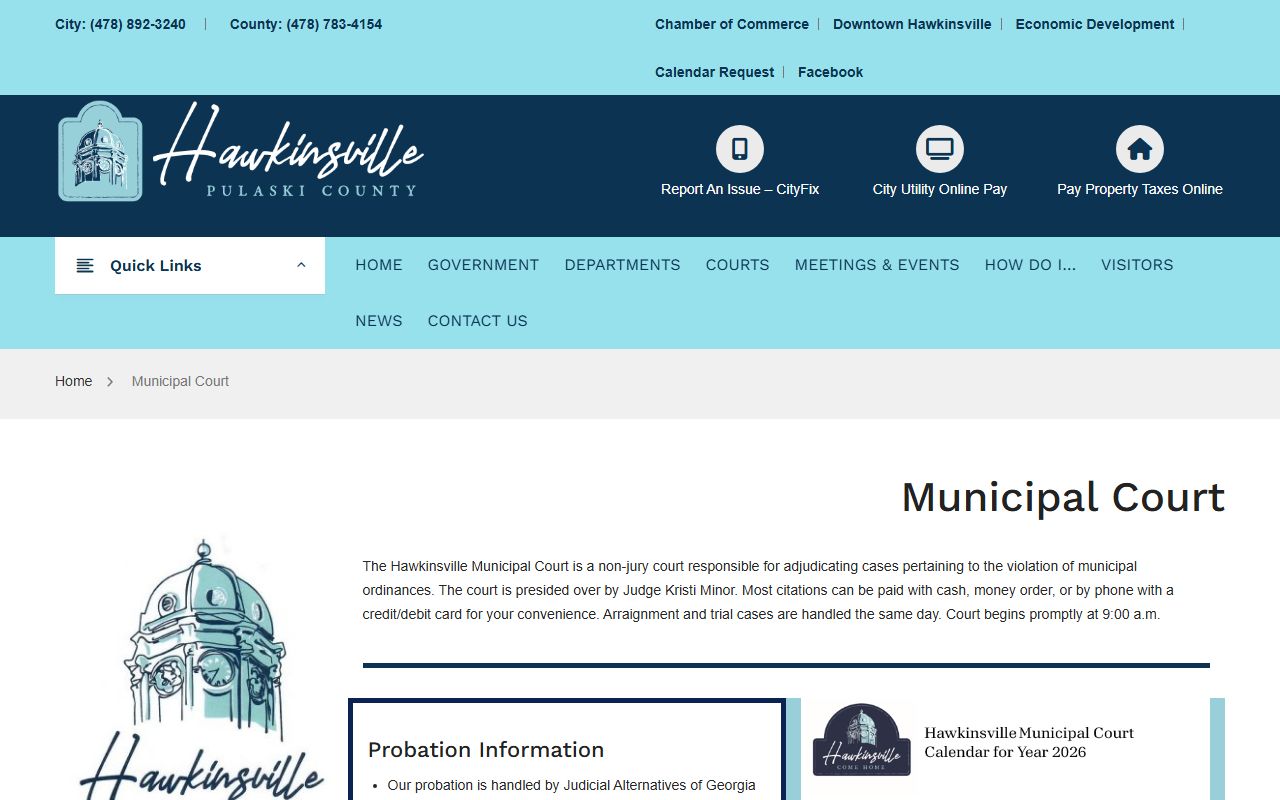 Pulaski County warrant search Hawkinsville Municipal Court citation information