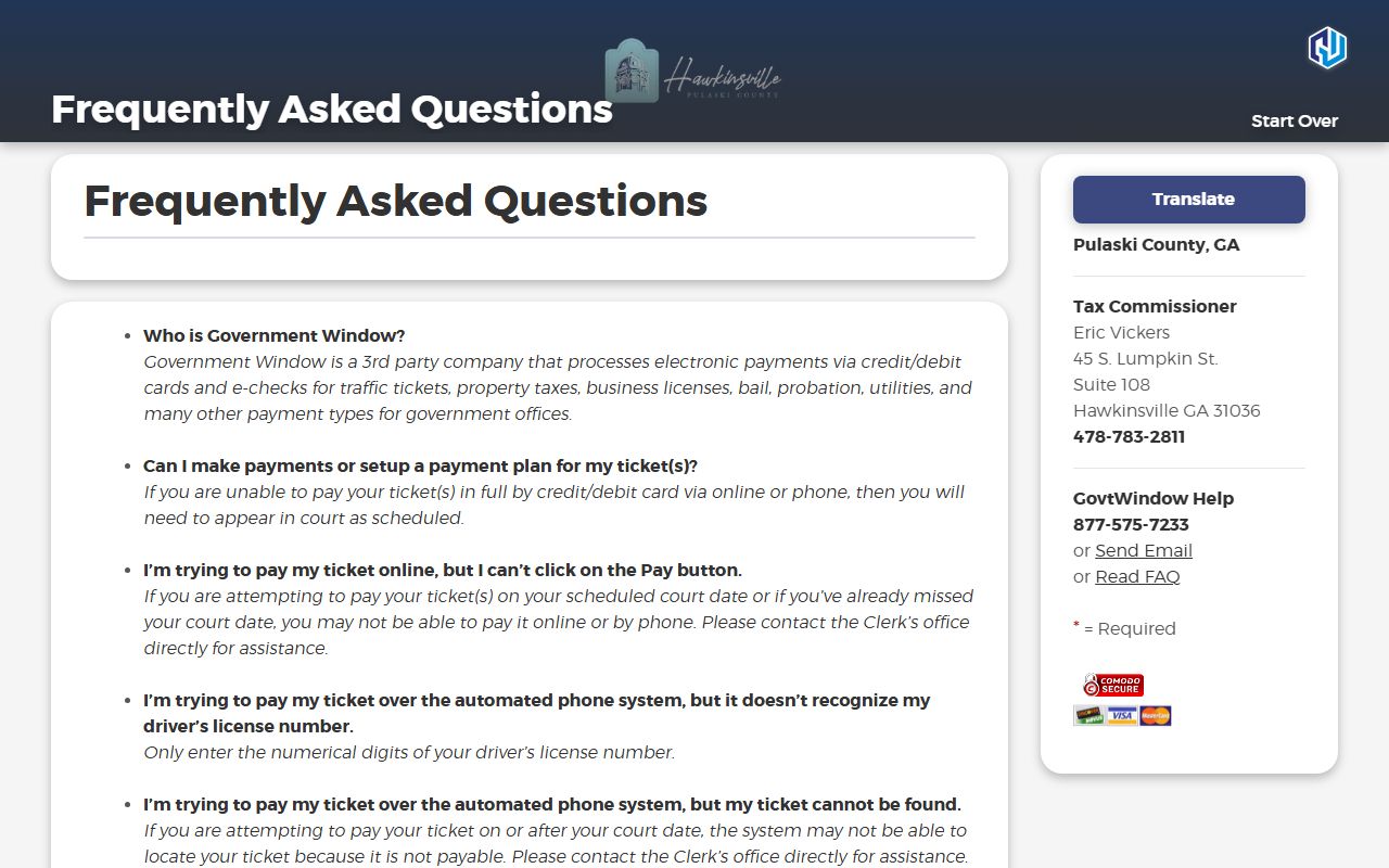Pulaski County warrant search Government Window missed court FAQ